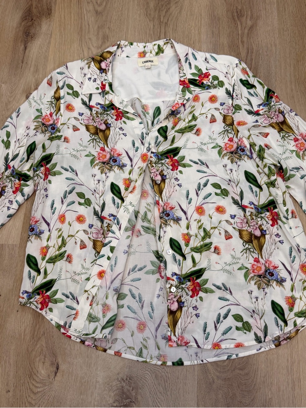 L'AGENCE Cream Floral Blouse with Pink and Yellow Blooms - Picture 5 of 8